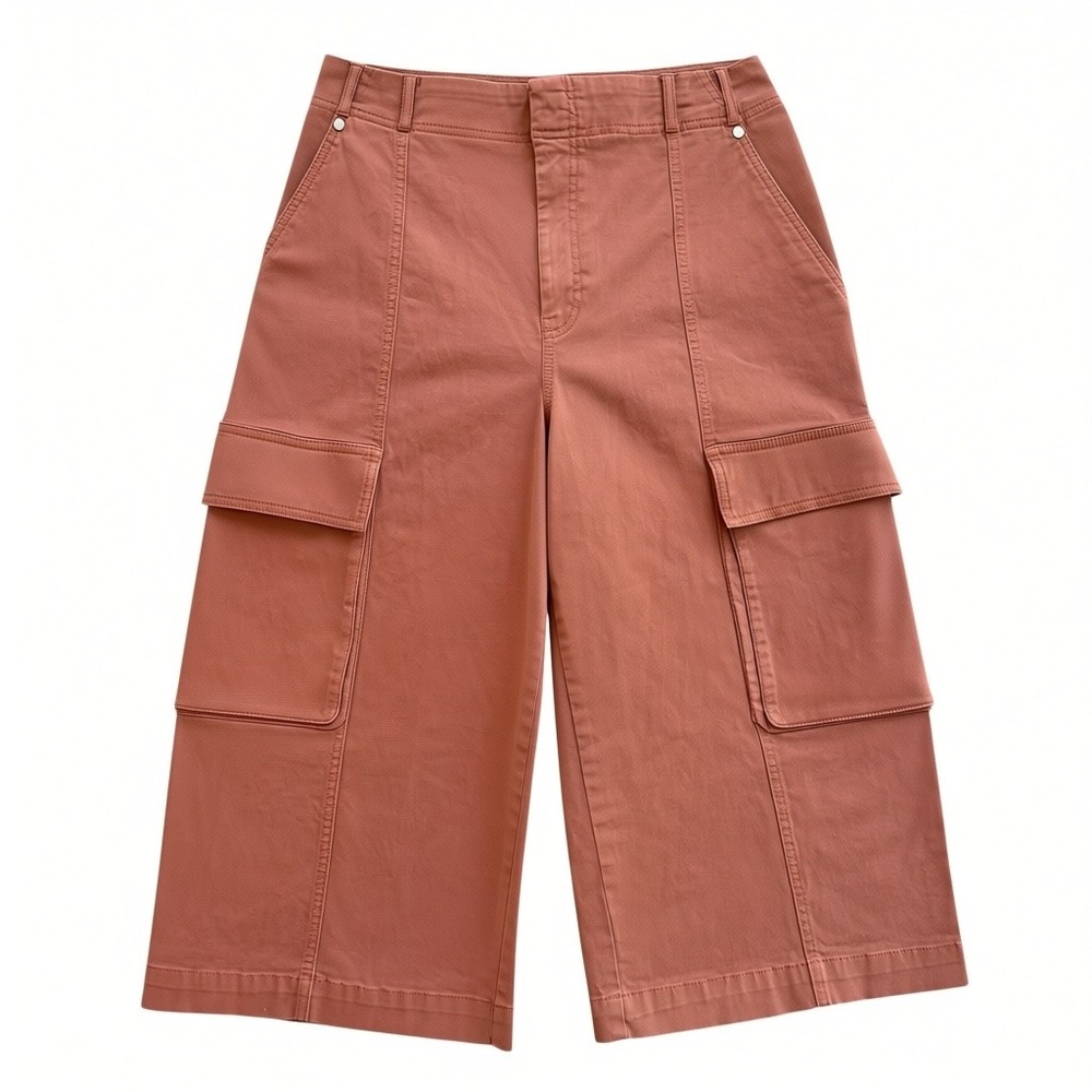Maeve Cargo Long Bermuda Shorts Rust Orange Culottes Wide Leg Crop Pants Size 6 - Picture 3 of 9